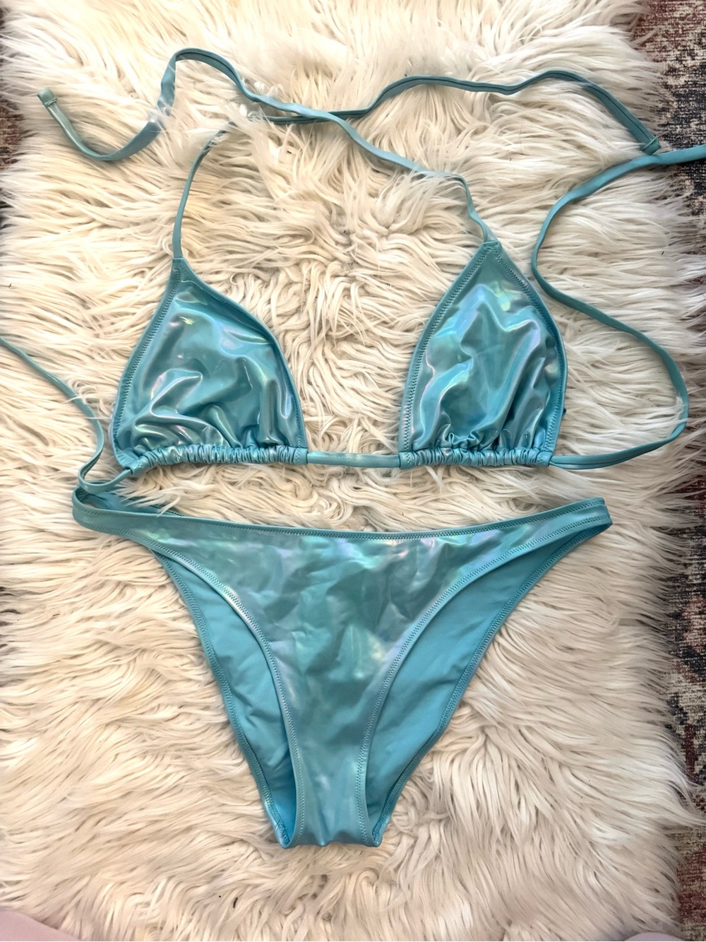 Aerie Iridescent Teal Triangle Bikini Set